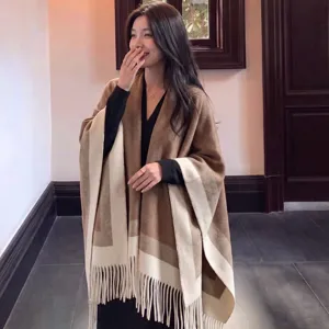 Women Retro Ethnic Jacquard Tassel Shawl Cape Polyester Geometric Plaid Wrap Autumn Winter Warm Outerwear Robe For Travel