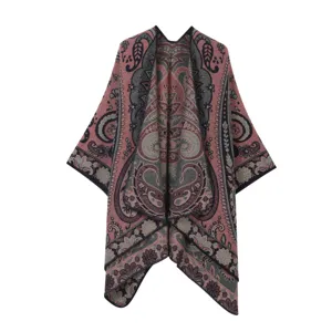 Women's Retro Paisley Imitation Cashmere Shawl Warm Open Front Cape Fashion Classic Outerwear Cloak Winter Scarf