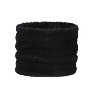 Calentador de cuello de felpa gruesa para mujer, bufanda tubular negra suave para invierno.