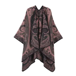 Vintage paisley imitation cashmere shawl for women, warm split cape for autumn winter outer wear.