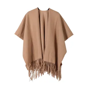 Cape châle à franges unie pour femme, couverture poncho épaisse et chaude pour l'hiver.