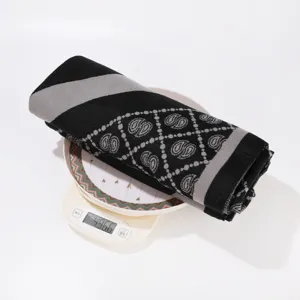 Zwart-grijze paisley jacquard winter sjaal, zachte warme omslagdoek cape voor dames.