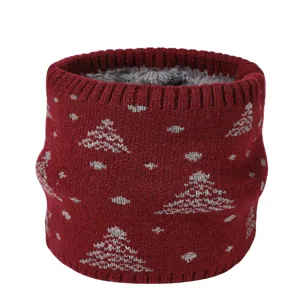 Unisex Winter Fleece gefütterter Strick Nackenwärmer in Dunkelrot mit Muster für Outdoor.