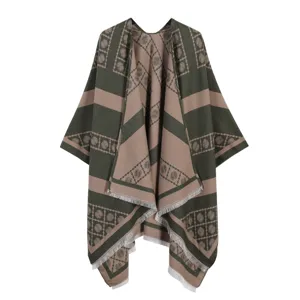 Herfst winter dames poncho cape jacquard paisley sjaal stijlvolle franjes bovenkleding