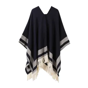 Women winter warm striped pullover poncho cape versatile fashion casual cozy shawl blanket scarf