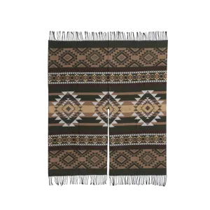 Poncho con flecos patrón geométrico étnico retro invierno cálido chal mujeres moda capa