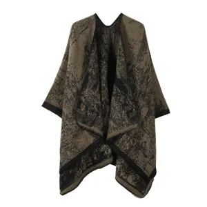 Damen ethnischer Stil Retro Strick Cape Schal langer Umhang fuer Urlaub Reise und Alltag