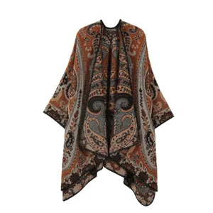 Detailed view of the retro paisley pattern imitation cashmere shawl fabric and texture.