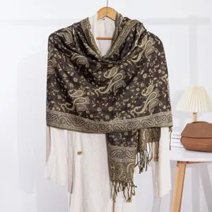 Retro paisley jacquard sjaal vrouwen etnische kwastjes sjaal herfst winter lange wrap