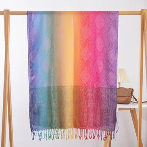 Regenboog gradiënt paisley jacquard sjaal met franjes voor dames, elegante omslagdoek.