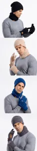 Winter warme Strickmütze Schal und Handschuhe Set für Herren, dicke winddichte Thermomütze.