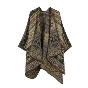 Femme style ethnique poncho châle hiver chaud imitation cachemire cape ouverte manteau