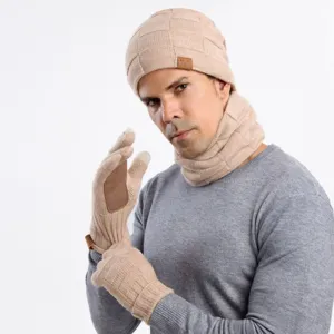Winter warmer Strickmütze Schal Handschuhe 3er Set für Erwachsene, winddichte Outfits.