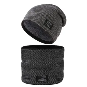 Winter Warm Knitted Beanie Hat And Thickened Plush Lined Neck Warmer Set Men Women Thermal Windproof Fleece Hat Scarf Set