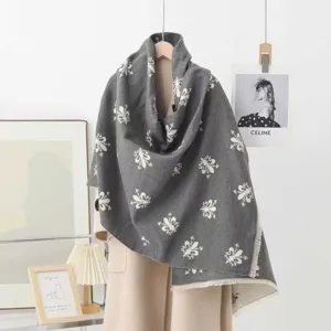 Eleganter grauer Jacquard warmer Winterschal Schal Fransen Damen dicke Aussenkleidung