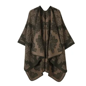 Mujer vintage étnico estilo cachemir motivo paisley poncho capa chal cárdigan invierno abrigo