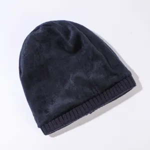 Winter Verdickt Warm Gestrickt Beanie Mütze Winddicht Einfarbig Herren Thermal Outdoor Radfahren Totenkopf Mütze