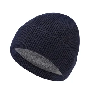 Herbst Winter warme einfarbige Strickmütze, kuschelig gefütterte Outdoor Thermo Mütze.