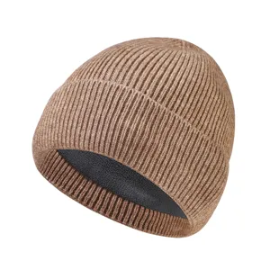 Winter warme einfarbige Strickmütze lässige Outdoor winddichte Thermokappe für Damen Herren