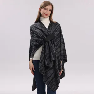 Damen stilvoller Strick-Umhang Schal, lässiger Poncho mit offenen Seiten für Herbst und Reise.