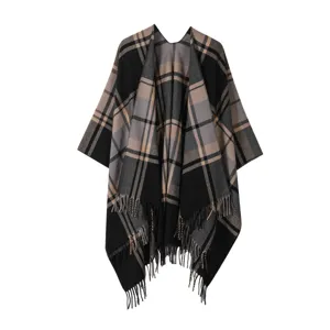 Dames Herfst Winter Warm Ruitjes Cape Mode Franje Sjaal Poncho Casual Bovenkleding