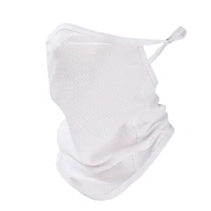 Mascarilla facial de proteccion solar blanca con orejeras y cuello para verano transpirable