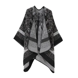 Etnischer Strick Jacquard Schal Umhang, gemütlicher warmer Poncho Winter Oberbekleidung.