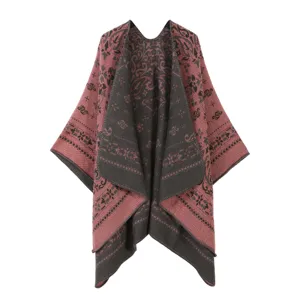 Women knit shawl poncho reversible open front winter warm cape blanket stylish casual wrap cloak