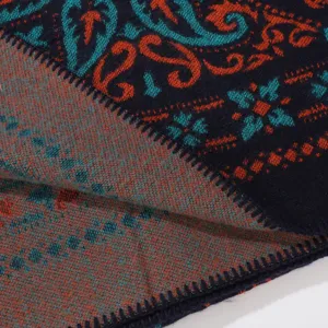 Women's knitted warm shawl blanket featuring double-sided vintage paisley pattern design.