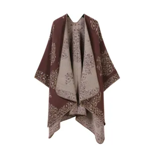 Mujer Retro Tejido Capa Chal Otoño Invierno Caliente Imitación Cachemira Leopardo Poncho