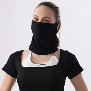 Schwarze Sonnenschutz Gesichtsmaske Eisseide atmungsaktiver Nackenschoner Outdoor UV Schutz Damen