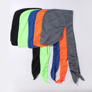 Breathable quick-drying mesh cycling cap detail showing multi-color fabric texture and ties.