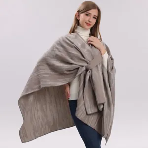 Damen Elegant Leopardenmuster Jacquard Schal Doppelseitig Seitengurt Poncho Schlitz Cape Warm Winter Für Reise Fotografie