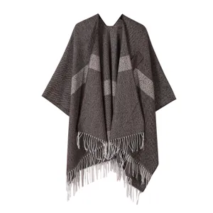 Damen Winter warm gestrickt Poncho Schal Cape mit Fransen, stilvolle gemütliche Oberbekleidung.
