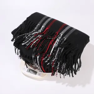 Klassieke Schotse ruit dames sjaal zwarte winter franje kwastje warme cape stijl
