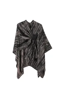 Damen abstrakter Print Seitengurt Split Umhang, gemütlicher warmer Schal Detail.