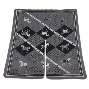 Fashion knitted horse pattern cape shawl warm retro geometric poncho split cloak for women