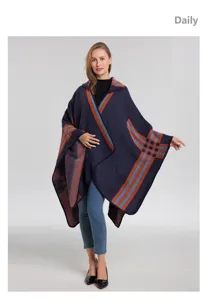 Donna elegante lavorato a maglia con cappuccio mantello poncho inverno caldo plaid cappotto