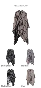 Classic plaid side-strap poncho cape, European autumn winter warm fashion outerwear wrap.