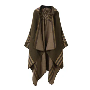 Donna mantella lavorata a maglia con cappuccio scialle poncho aperto davanti elegante