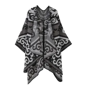 Bohemian Ethno-Stil Quaste Retro Schal Faux Kaschmir Warm Poncho Mantel Blumenmuster Geometrische Wrap Für Damen