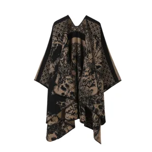 Elegante mantella poncho con scialle a fantasia vintage da donna calda invernale elegante