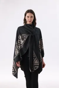 Damen Herbst Winter warme Poncho Umhang, stilvolle geometrische Muster Decke Cape Mode.
