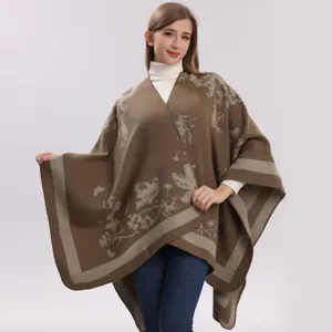 Vrouwen dik gebreide poncho cape retro bloemrijk warme sjaal winter casual bovenkleding