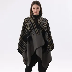 Damen Herbst Winter Karo Cape Schal warme Kunstkaschmir Mode Umhang Oberbekleidung