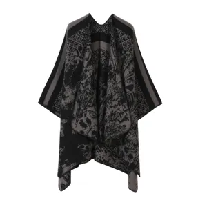 Nero grigio mantella effetto cashmere poncho classico fantasia scialle inverno caldo capospalla.