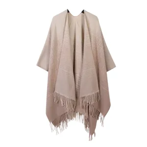 Gradient knit shawl fringe wrap cozy blanket cape cozy winter fall outerwear comfortable fashion