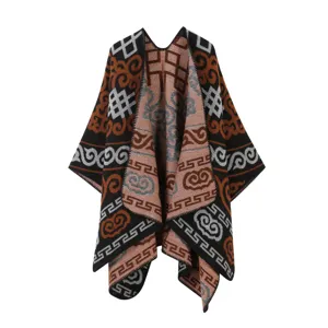 Herbst Winter ethnischer Stil Damen Poncho gestrickter Umhang warme Reise Foto Schal