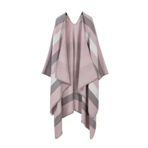 Women's striped reversible cape shawl winter open front poncho outerwear fashion cozy warm scarf