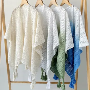 Summer hollow knit tassel shawl cardigan women ethnic style breathable beach cover up